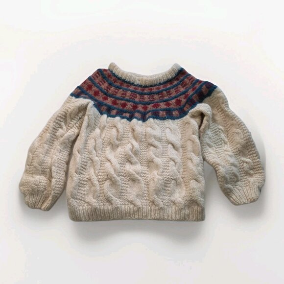 Unbranded Handknit Sweater Womens S/M Cream LS Fair Isle Cable Chunky Boho Cabin - Picture 11 of 13